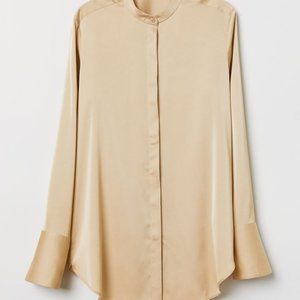 H&M Beige Satin Long Sleeve Blouse